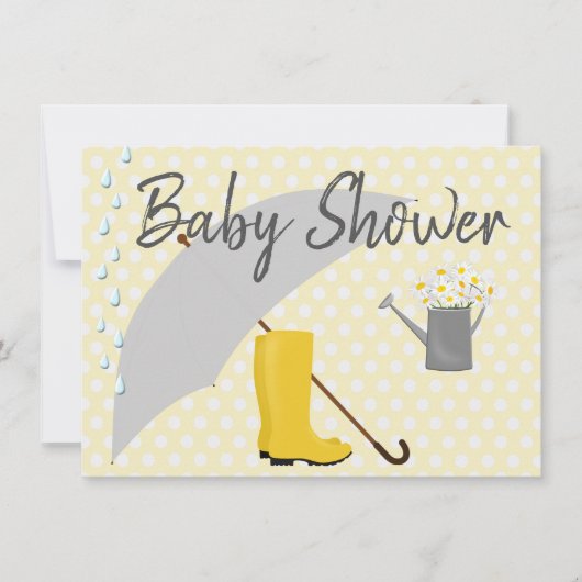 ベビーシャワーの男女兼用な傘および雨靴 招待状 (正面)