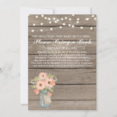 ベビーシャワーの素朴なひもはBabysの呼吸女の子をつけます 招待状 (裏面)