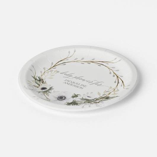 ベビーシャワーの素朴なリースのアネモネの小枝のリース ペーパープレート (アングル)