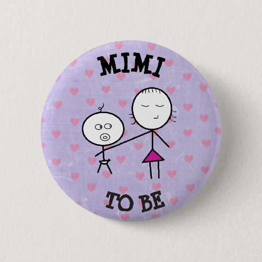 ベビーシャワーの紫色ボタンがあるMimi 缶バッジ (正面)