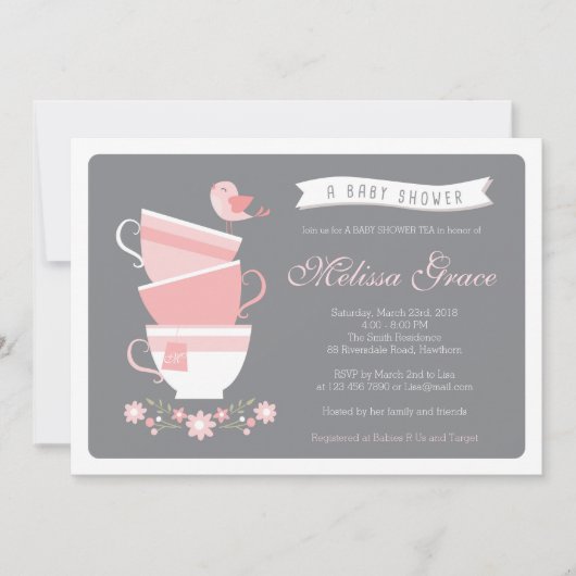 ベビーシャワーの茶招待/ハイティーのベビーシャワー 招待状 (正面)