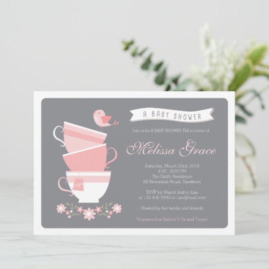 ベビーシャワーの茶招待/ハイティーのベビーシャワー 招待状 (スタンド正面)