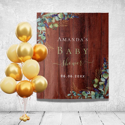 ベビーシャワーの茶色の木材 ユーカリのグリーン ラスティック タペストリー