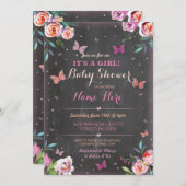 ベビーシャワーの蝶それは女の子または双生児の招待です 招待状 (正面/裏面)