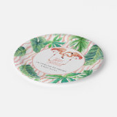 ベビーシャワーの装飾の葉のピンクのフラミンゴの水彩画 ペーパープレート (アングル)