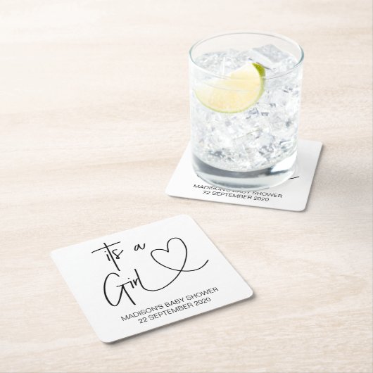 ベビーシャワーの装飾を施したガールコースター スクエアペーパーコースター (インサイチュ)