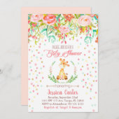 ベビーシャワーの誘いの花とキリン 招待状 (正面/裏面)