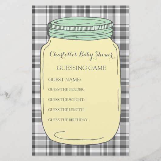 ベビーシャワーの謎解きゲームの黄色く真新しいメーソンジャー 便箋 (正面)