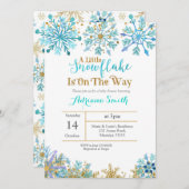 ベビーシャワーの途中で少し雪片が出ている 招待状 (正面/裏面)