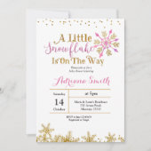 ベビーシャワーの途中で少し雪片が出ている 招待状 (正面)