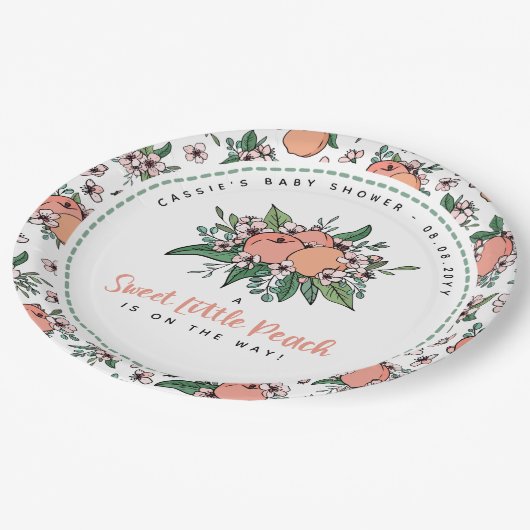 ベビーシャワーの途中にある甘い小さな桃  ペーパープレート (アングル)