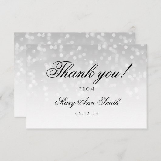ベビーシャワーの銀の《写真》ぼけ味の輝きライトありがとう サンキューカード (正面/裏面)