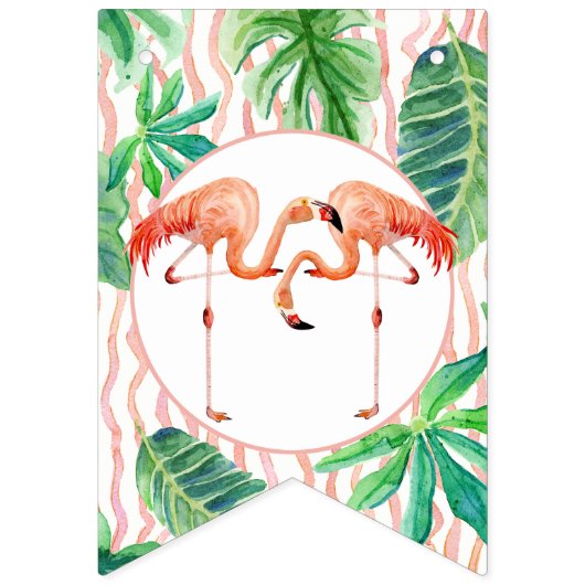 ベビーシャワーの長旗の旗布のフラミンゴの葉のストライプ バンティングフラッグ (第1の旗)