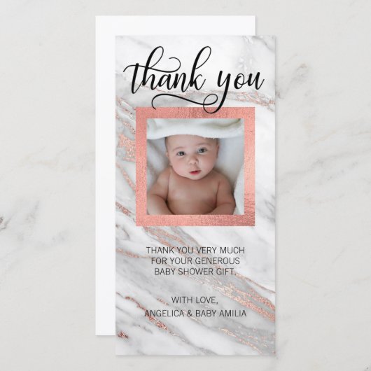 ベビーシャワーはピンクの金ゴールドホイル|の写真感謝していしています サンキューカード (正面/裏面)