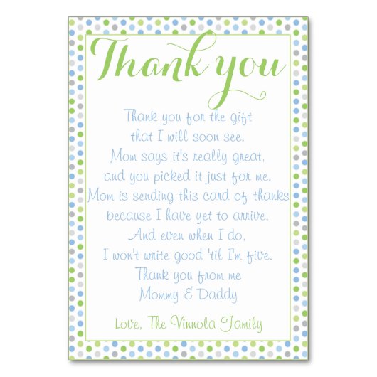 ベビーシャワーはベビーからの感謝していしています テーブルナンバー (正面)