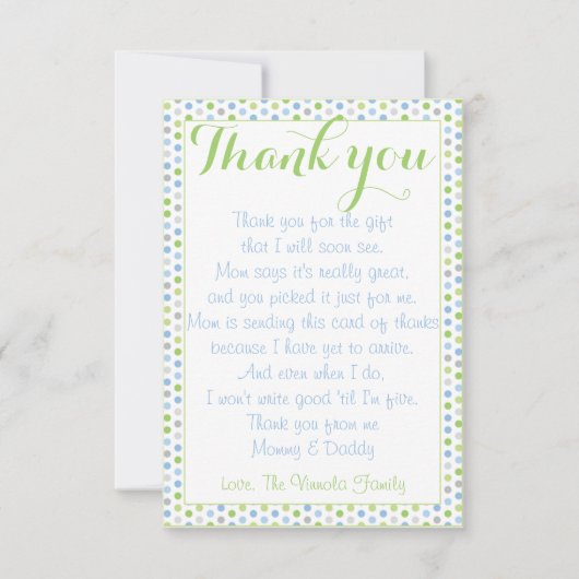 ベビーシャワーはベビーカードからの感謝していしています サンキューカード (正面)