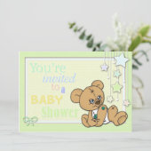 ベビーシャワーはボタンくまを誘います 招待状 (スタンド正面)