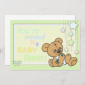 ベビーシャワーはボタンくまを誘います 招待状 (正面/裏面)