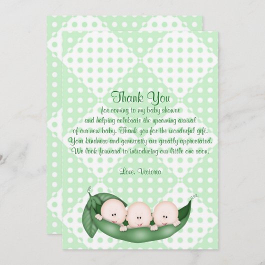 ベビーシャワーはポッドの三重項のエンドウ豆感謝していしています 招待状 (正面/裏面)