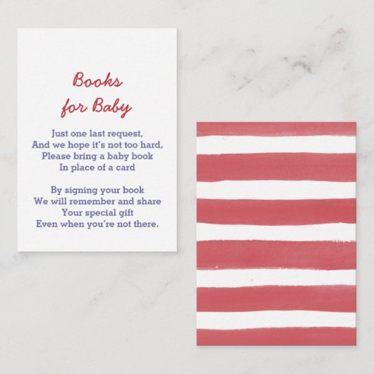 ベビーシャワーは本に赤い白のストライプのプリントを持って来ます エンクロージャーカード (正面/裏面)