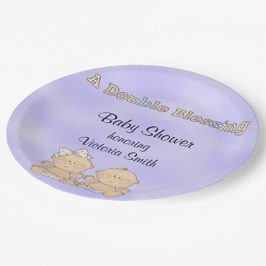 ベビーシャワーは男の子の女の子を結び付けます ペーパープレート (アングル)