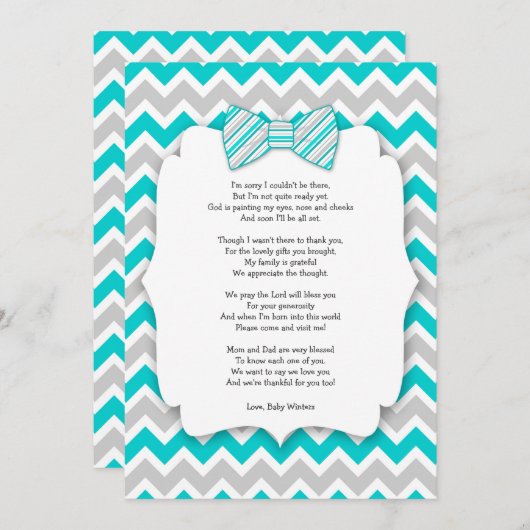 ベビーシャワーは詩のターコイズが付いているノート感謝していしています サンキューカード (正面/裏面)