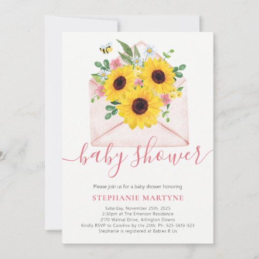 ベビーシャワーひまわりフローラ封筒 招待状 (正面)