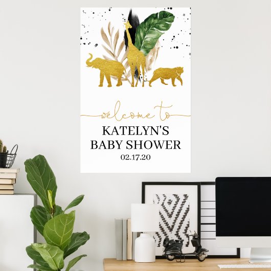 ベビーシャワーまたは誕生日のためのサファリウェルカムサイン ポスター (ホームオフィス)