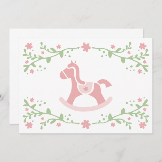 ベビーシャワーをテーマにしたテーブルカード/ロッキングホース 招待状 (正面/裏面)