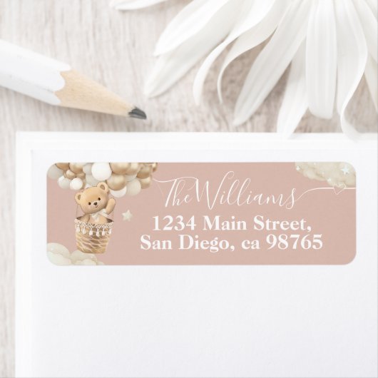 ベビーシャワーを待つテディベアバルーン ラベル (インサイチュ)