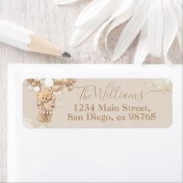 ベビーシャワーを待つテディベアバルーン ラベル