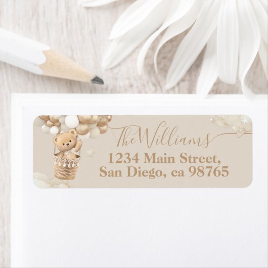 ベビーシャワーを待つテディベアバルーン ラベル (インサイチュ)