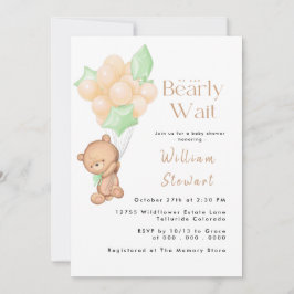 ベビーシャワーを待つテディベアバルーン 招待状