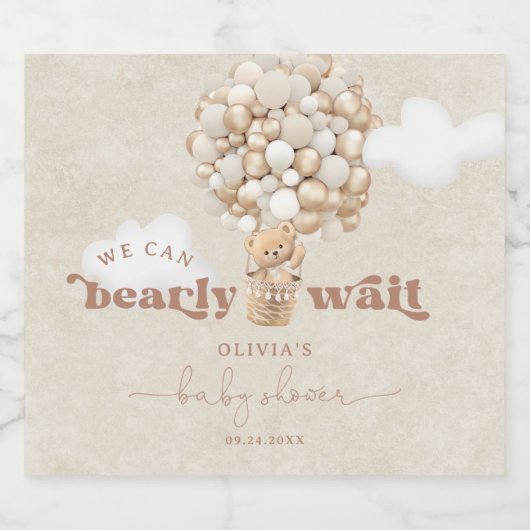 ベビーシャワーを待つテディベア風船 スパークリングワインラベル (シングルラベル)