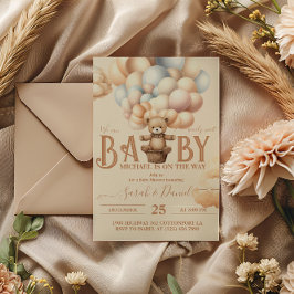 ベビーシャワーを待つテディベア風船 招待状