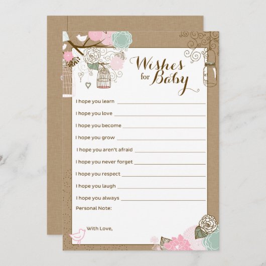 ベビーシャワーアドバイスカードぶら下がった- Cages & Jars アドバイスカード (正面/裏面)