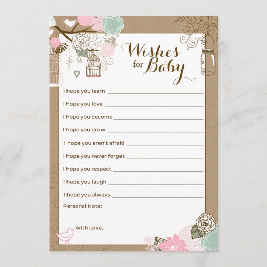 ベビーシャワーアドバイスカードぶら下がった- Cages & Jars アドバイスカード (正面)