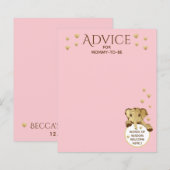 ベビーシャワーアドバイスカードエレファントピンク (正面/裏面)