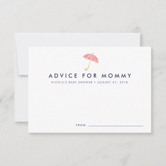 ベビーシャワーアドバイスカード |コーラルアンブレラ 招待状 (正面)