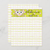 ベビーシャワーアドバイスカード「ピンクグリーンフクロウ」 (正面/裏面)