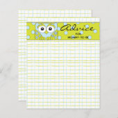 ベビーシャワーアドバイスカード「ブルーグリーンフクロウ」 (正面/裏面)