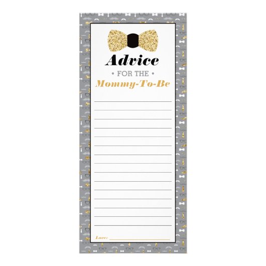 ベビーシャワーアドバイスカード、ボウタイ ラックカード (正面)