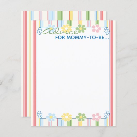 ベビーシャワーアドバイスカード「花とストライプ」 (正面/裏面)