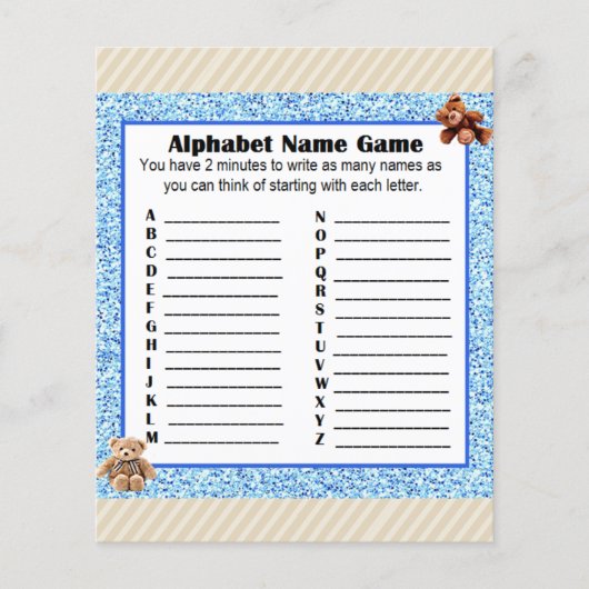 ベビーシャワーアルファベット名BINGOゲームテディベア チラシ (正面)