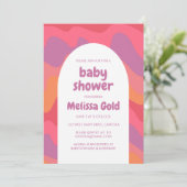 ベビーシャワーアーチグルービーピンク紫ストライプ色カスタム 招待状 (スタンド正面)