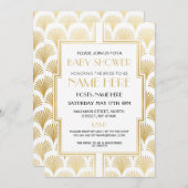 ベビーシャワーアールデコ1920年代ホワイト&金ゴールドギャツビー 招待状 (正面/裏面)