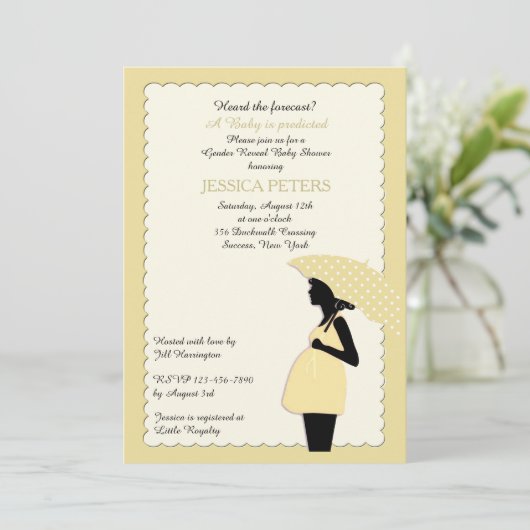 ベビーシャワーイエロー水玉模様傘招待状 招待状 (スタンド正面)