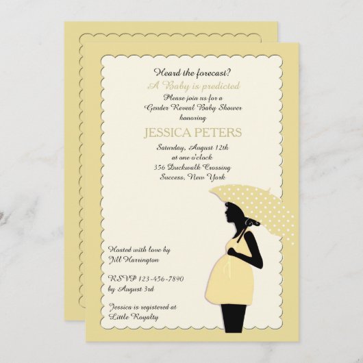 ベビーシャワーイエロー水玉模様傘招待状 招待状 (正面/裏面)