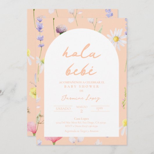 ベビーシャワーインビタシオンピーチスペインの招待状 招待状 (正面/裏面)
