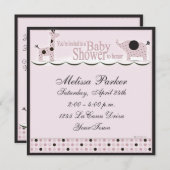 ベビーシャワーインピンクポカドット招待状 招待状 (正面/裏面)